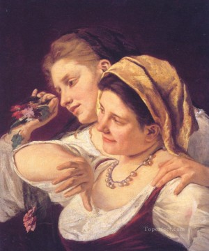 メアリー・カサット Painting - 花を投げる二人の女性 母親と子供たち メアリー・カサット